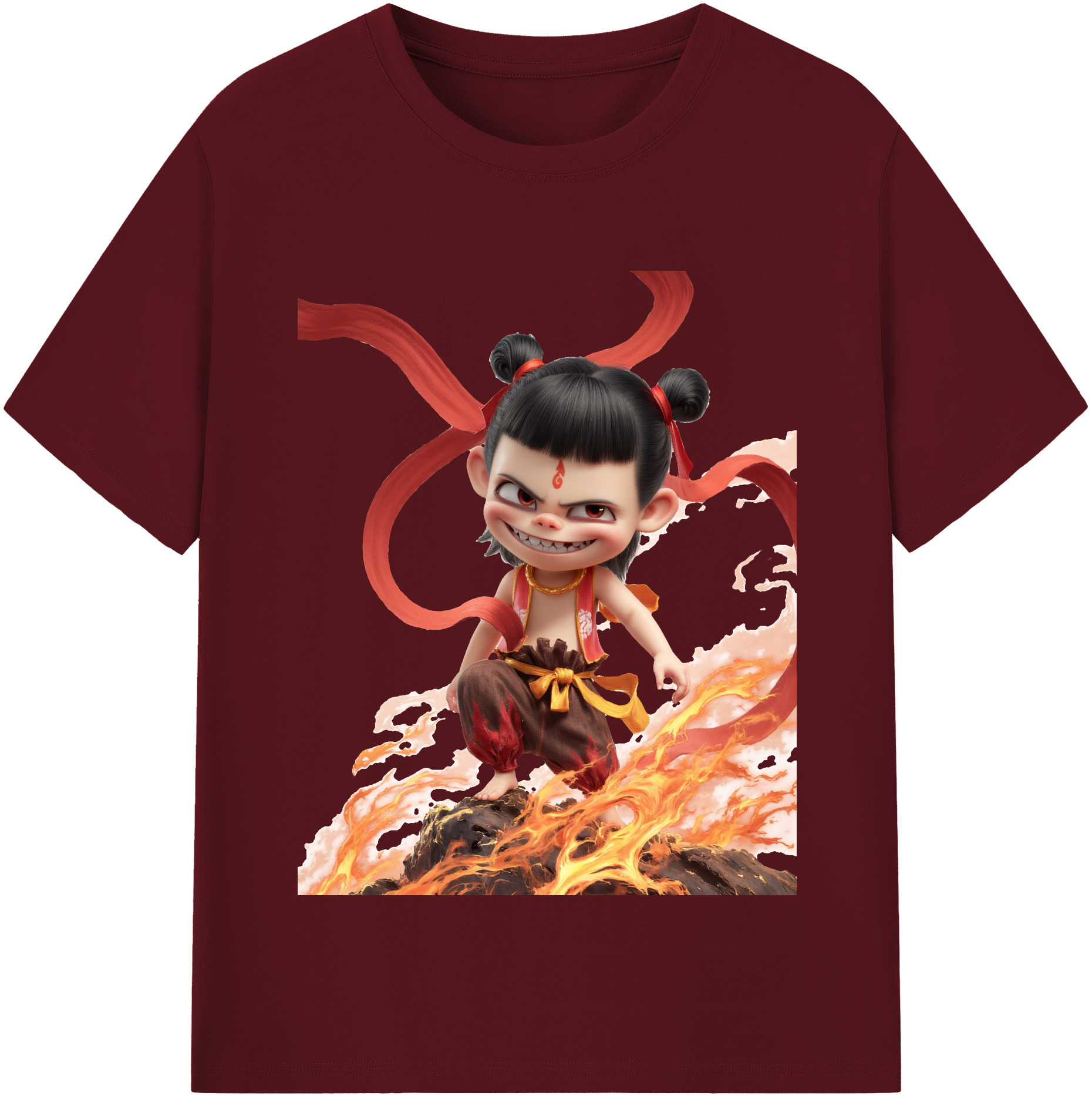 （画像用） Ne Zha 2 ナタ 魔童の大暴れ 綿100％半袖Tシャツ（フロントプリント）